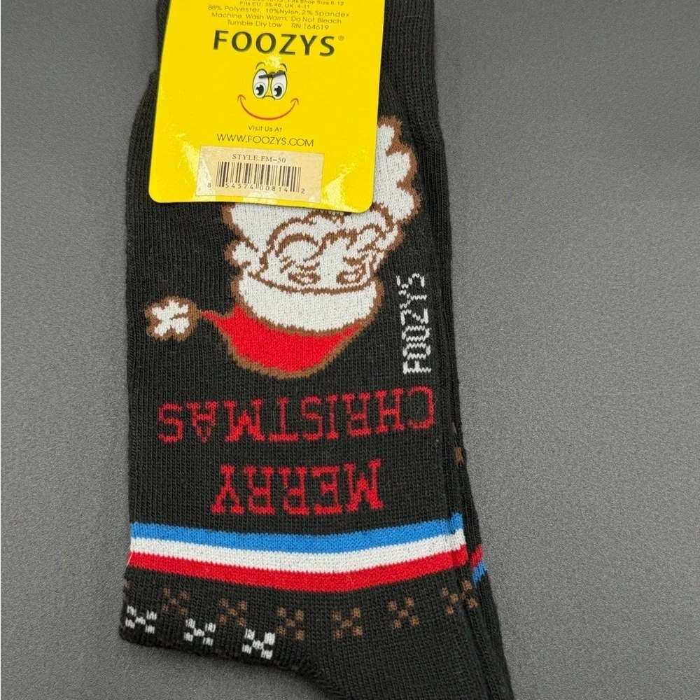 Fozzy's Black Merry Christmas Santa Socks for Men